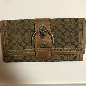 COACH 二つ折り長財布　レザー　キャンバス　シグネチャー　ブラウン 二つ折り 長財布 コーチ レディース　ブランド