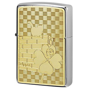 Zippo ジッポライター ネコ 猫 Cat 天道虫 ＃200 ゴールドプレート ニッケルメッキ 2MP-ネコと天道虫 GP メール便可