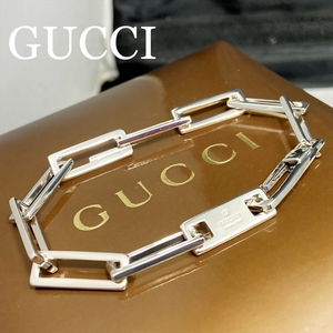 新品仕上 廃盤 希少 オールド グッチ GUCCI レクタングル チェーン ブレスレット バングル シルバー 925