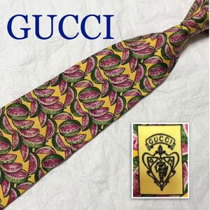 GUCCI グッチ　ネクタイ　スイカ　watermelon シルク100% イタリア製　イエロー×ピンク×グリーン