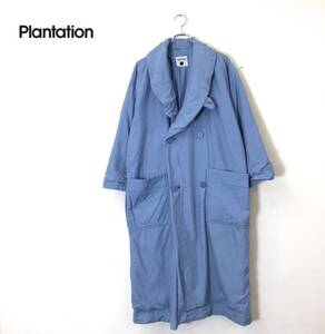 1N2153-D◆80s◆ old Plantation プランテーション デザイン パディングコート 中綿 ロング 初期◆sizeM ライトブルー ナイロン アーカイブ