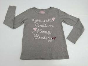 【再値下げ！即決！】★Lindsay/リンジィ★子供服　長袖　カットソー　Ｔシャツ　白刺繍文字　ピンクハート　グレー　Lサイズ(160㎝）　