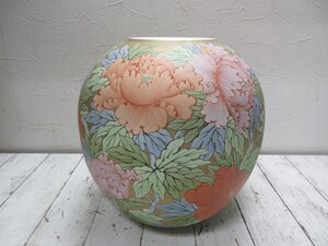 mae 2..有田焼 憲山窯 憲山 金濃色絵牡丹文 大花瓶 飾壷 高30cm【花入 花器 茶道具 沈香壷 金襴手 金彩 【星見】