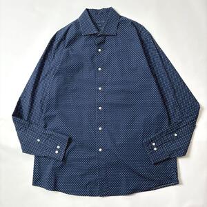 Lサイズ 古着 TOMMY HILFIGER トミーヒルフィガー シャツ 長袖 ドット柄 ドットシャツ 水玉 ネイビー