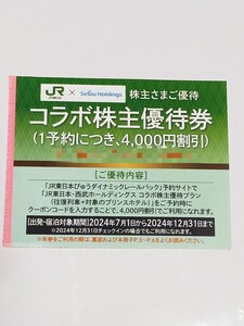 発送　西武ホールディングス　株主優待　JR東日本 コラボ株主優待券　割引券　株主優待券