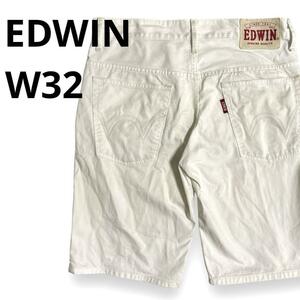 EDWIN エドウィン ホワイトデニム ハーフパンツ メンズ W32 ショートパンツ ハーパン バギーショーツ デニムハーフパンツ 白 古着 送料無料