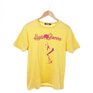 ヒステリックグラマー HYSTERIC GLAMOUR 半袖Tシャツ クルーネック コットン プリント ロゴ ガール M 黄 イエロー /AO14 ■GY27 メンズ