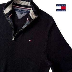 トミーヒルフィガー TOMMY HILFIGER ハイネック ハーフジップ ニット M ブラック 立ち襟 セーター 黒