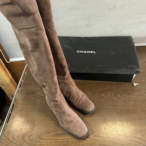 【希少】シャネルCHANEL両面ココマーク2wayニーハイブーツ 37 ブラウン　brown ロングブーツ スエード ベージュ 太ヒール　23.5センチ