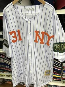 M 二グロリーグ NY『リンカーン ジャイアンツ』 公式 MLB ユニフォーム ボタン 正規品 31 野球 ベースボールシャツ 白 青 オレンジ