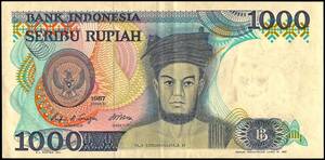 インドネシア 1000ルピア紙幣 1987年 146mm×71mm　＜GBJ332081＞