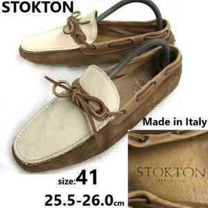 イタリア製★ストックトン/STOKTON★ドライビングシューズ/スリッポン/デッキシューズ/モカシン【41/茶xアイボリー】leather/Shoes◆pE-089