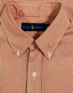 RALPH LAUREN スカーレットと白のストライプ 長袖ボタンダウンシャツ M (US-FIT) USA輸入本場アメリカン古着 H-367