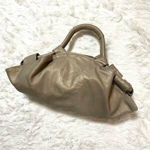 本物 名作 ロエベ ナッパアイレ アナグラム レザー ハンドバッグ シャンパンゴールド系 LOEWE トート