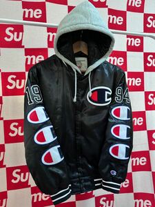 No.19☆名作☆超激レア☆Supreme × Champion コラボ シュプリーム × チャンピオン フーデッド サテン バーシティ ジャケット