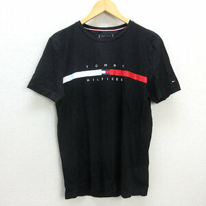 Ｇ■トミーヒルフィガー/TOMMY HILFIGER ロゴプリントTシャツ/コットン【L】黒/men