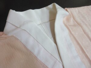 1円 良品 正絹 長襦袢 縮緬 式典 和装 和服 桃色 花柄 吹き寄せ おしゃれ 袷 身丈118cm 裄64cm【夢職】★★★