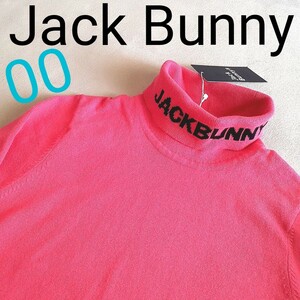 【新品未使用タグ付き】JackBunny ジャックバニー　タートルネック　セーター　ピンク　目立つ　ロゴ　レディース00　ゴルフ　モックネック