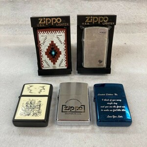 B025△ ZIPPO ジッポー 5個セット 帆船 灯台/ロゴ/ハート/スリム/ブルー/シルバーカラー 他 ジッポ オイルライター 喫煙具 まとめ ⑩