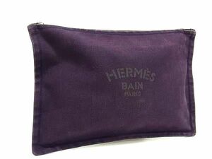 1円 HERMES エルメス ヨッティングGM コットン100％ シルバー金具 ポーチ マルチケース 小物入れ レディース メンズ パープル系 AY7548