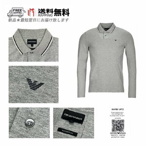 L183-GR-M.. GIORGIO ARMANI EMPORIO アルマーニ エンポリオ ポロシャツ POLO トップス コットン ロゴ 長袖 ★ 0630 グレー