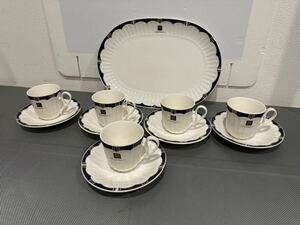 【未使用】カップ＆ソーサー GIVENCHY ジバンシー 5客セット プレート 皿 yamaka PORCELAINE ブルー ゴールド 洋食器 【札TB01】