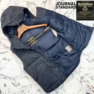 100周年記念タグ/別注 (M) ●Harris Tweed ハリスツイード × ジャーナルスタンダード ダウン ベスト ウール ヘリンボーン グレー フード