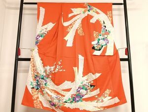 平和屋着物■七五三　女の子　７歳　祝着　四つ身　駒刺繍　鬘帯草花文　金彩　逸品　AAAK5693Boa