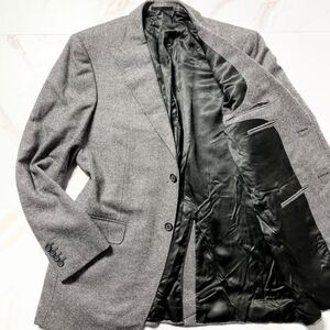 繊維の宝石!!カシミヤ100%!!ダンヒル dunhill テーラードジャケット【裏地ロゴ総柄 ツイード 希少XL】メンズ ブレザー 2B グレー 52