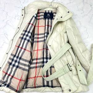 【L】バーバリーロンドン ダウンコート ダウンジャケット ノバチェック キルティング ベルト 40 グリーン系 BURBERRY LONDON