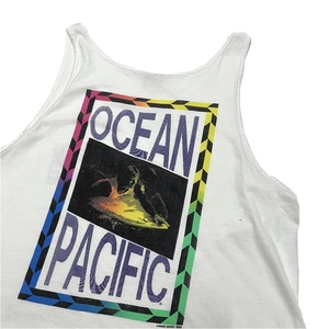 USA古着 80s OCEAN PACIFIC タンクトップ 白 / オーシャンパシフィック ノースリーブ オールドサーフ 80年代 1989年 ヴィンテージ