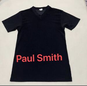 Paul Smith ポールスミス メンズ Vネック 半袖Tシャツストレッチ 厚手 ベロア調 F ブラック 黒