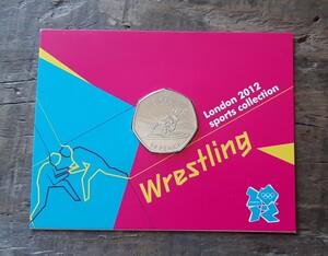 2012年 ロンドン オリンピック 50ペンス レスリング デザインエリザベス女王 ブリティッシュ コイン 2011年Fifty pence (United Kingdom) 