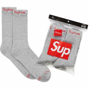 Supremeシュプリーム Hanes Crew Socksヘインズ クルー ソックス (4 Pack)4足組 Heather Greyグレー#Free新品未開封 送料込 nike new era