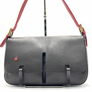 1円【極美品】BALLY バリー Bロゴ ワンショルダーバッグ 肩掛け 腕掛け フラップ バイカラー レザー 本革 ダークブラウン レディース