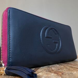 1円　美品　GUCCI グッチ シマ長財布 レザー キャンバス　ウォレット ラウンドファスナー 財布 マーモント ブラック　ソーホー