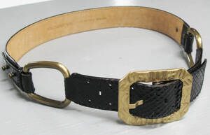 DOLCE&GABBANA GOLD BUCKLE LEATHER BELT 34INCH D&G ドルチェ＆ガッバーナ 金バックル 型押し レザー ベルト 黒 85cm ドルガバ