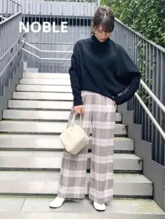 春先取りNOBLEチェックベルテッドハイウエストパンツ