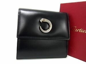 1円 ■新品同様■ Cartier カルティエ パンテール レザー 三つ折り 財布 ウォレット 小銭入れ 札入れ カード入れ ブラック系 BL2137