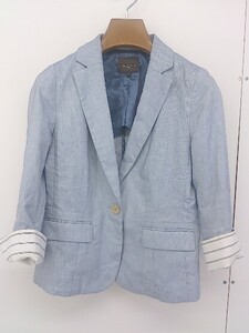 ◇ Demi-Luxe BEAMS デミルクス ビームス リネン混 １B 七分袖 ジャケット サイズ36 ライトブルー レディース