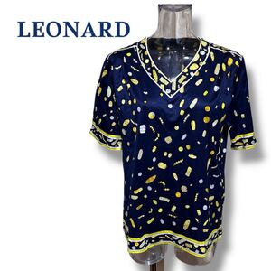 ＊LEONARD ネイビー 半袖 Vネック シャツ＊サイズLL＊レオナール