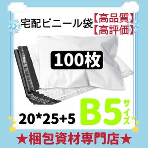 【 B5 宅配ビニール袋 100枚 】　宅配袋 テープ付き ビニールバッグ 封筒 梱包用品 梱包資材 配送用 発送用 ポリ袋 郵送袋