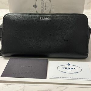 現行　プラダ　PRADA 長財布　サフィアーノ　ラウンドファスナー　メンズ　