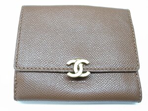 【CHANEL】シャネル コンパクト ジップ ブラウン ２つ折り 財布 ココマーク　マットゴールド