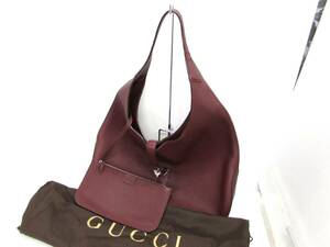 1円～ GUCCI グッチ 362968 ニュージャッキー ワンショルダーバッグ ポーチ付き オール本革レザー ワインレッド系 40cm 一部難あり