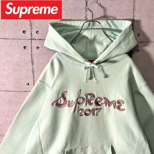 Supreme シュプリーム BrushLogo センタ ー刺繍ロゴ スウェット パーカー L 水色 ライトブルー カナダ製　5882