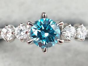 【5626E】ソーティング付 天然ブルーダイヤモンド Fancy Deep Green Blue/SI-1/0.309ct/0.13ct/2.7g/リング Pt900 指輪 ♯11