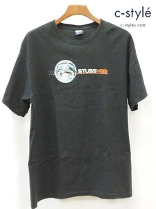 U536a [人気] STUSSY ステューシー 90s 中期 Tシャツ 半袖 XL ブラック 紺タグ アースプリント COTTON100％ USA製 | トップス U