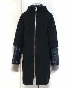 良品 HERNO ヘルノ ライナー付 2WAY ハイブリッドウール ナイロン切替 パデッド ロングコート CA0040D ブラック レディース 40 コクーン