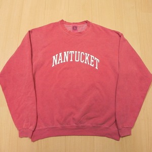 90s 00s USA製 COTTON DELUXE FLEECE スウェット トレーナー L 古着 MANTUCKET ロゴ プリント ★e